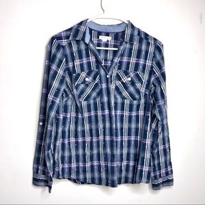 NWOT Croft & Barrow Blue White Plaid Long Sleeve Shirt Sz S